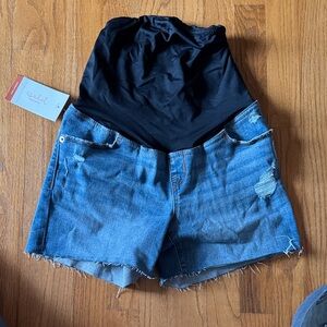 Isabel Maternity by Ingrid & Isabel High Waist Denim Shorts - Black and Blue